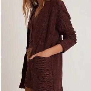 Marine Layer Red Maroon Birdseye Woven Chunky Cardigan